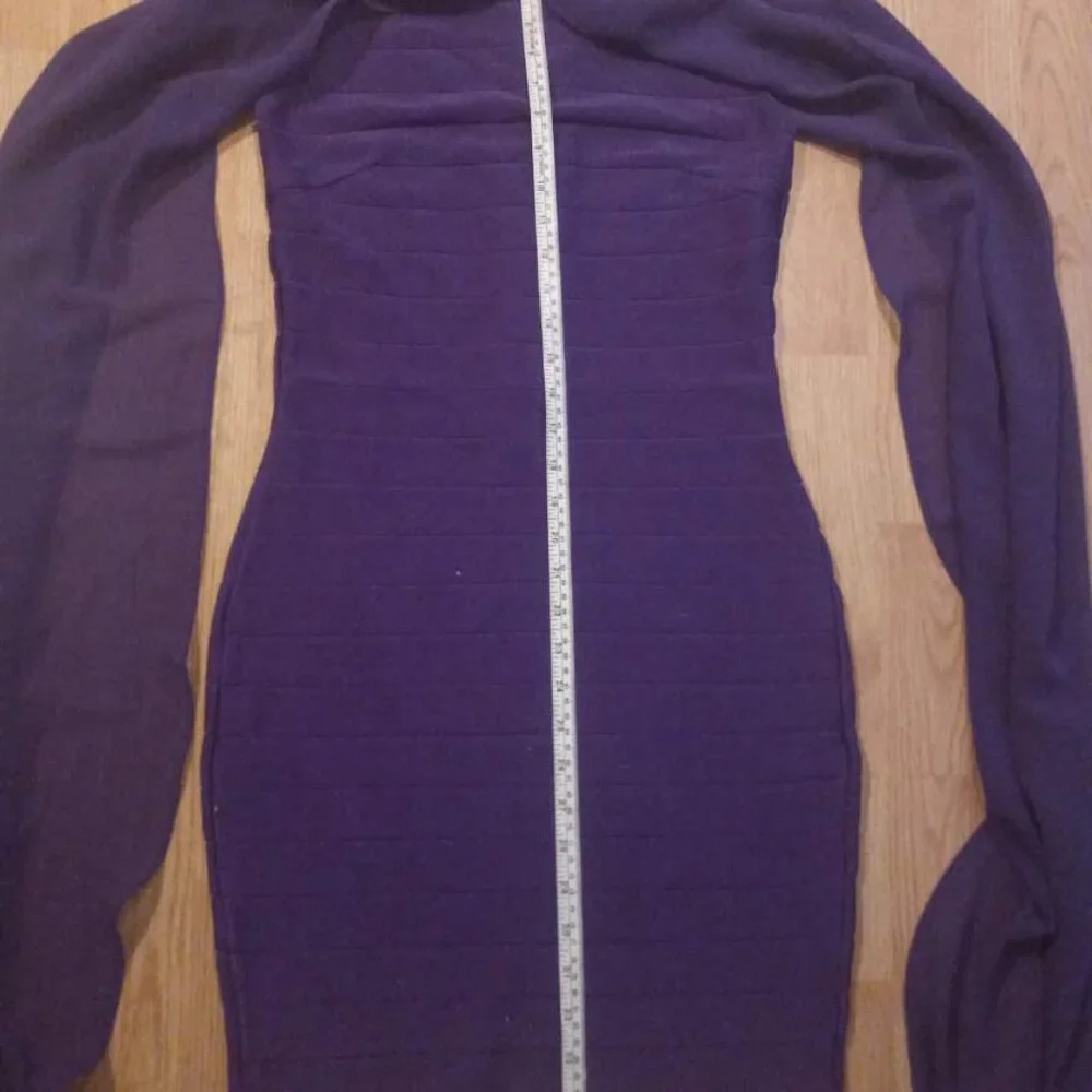 Venus Purple Chiffon Sheer Overlay Bodycon Bandage Dress Size 4 - Picture 5 of 6